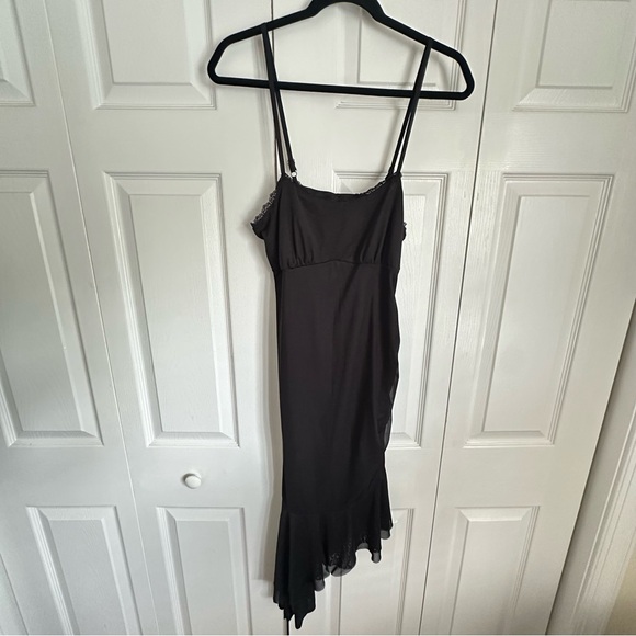 Asymmetrical Hem Mesh Lace Detail Ruched Slip Dress Womens M Whimsigoth Milkmaid - Picture 1 of 12
